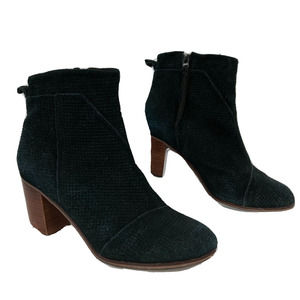 Toms‎ Boots Womens Sz 9 Black Suede Block High Heel Ankle  Round Toe Side Zip